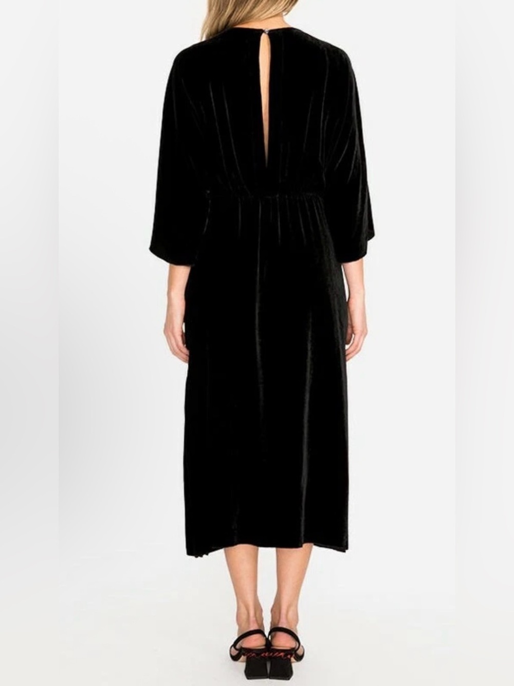 Johnny Was Black Velvet V-Neck Women's Dress with Embroidery Detail - Size XL - Picture 3 of 8